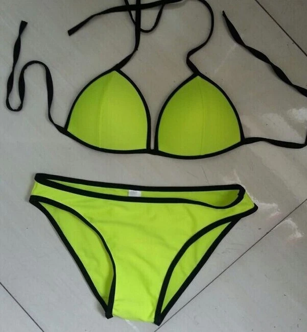 Neoprene Contrast Trim Halter Bikini Set suppliers