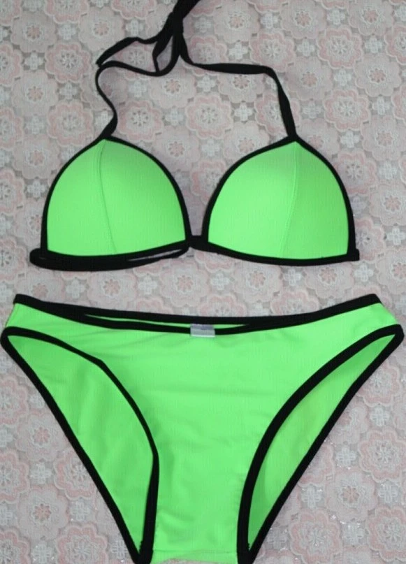 Neoprene Contrast Trim Halter Bikini Set factory